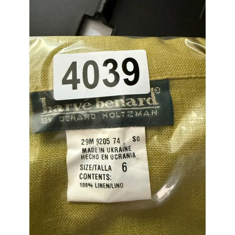 Harve Benard Womens 6 100% Linen Dress Jacket Set Chartreuse Green 2 Piece